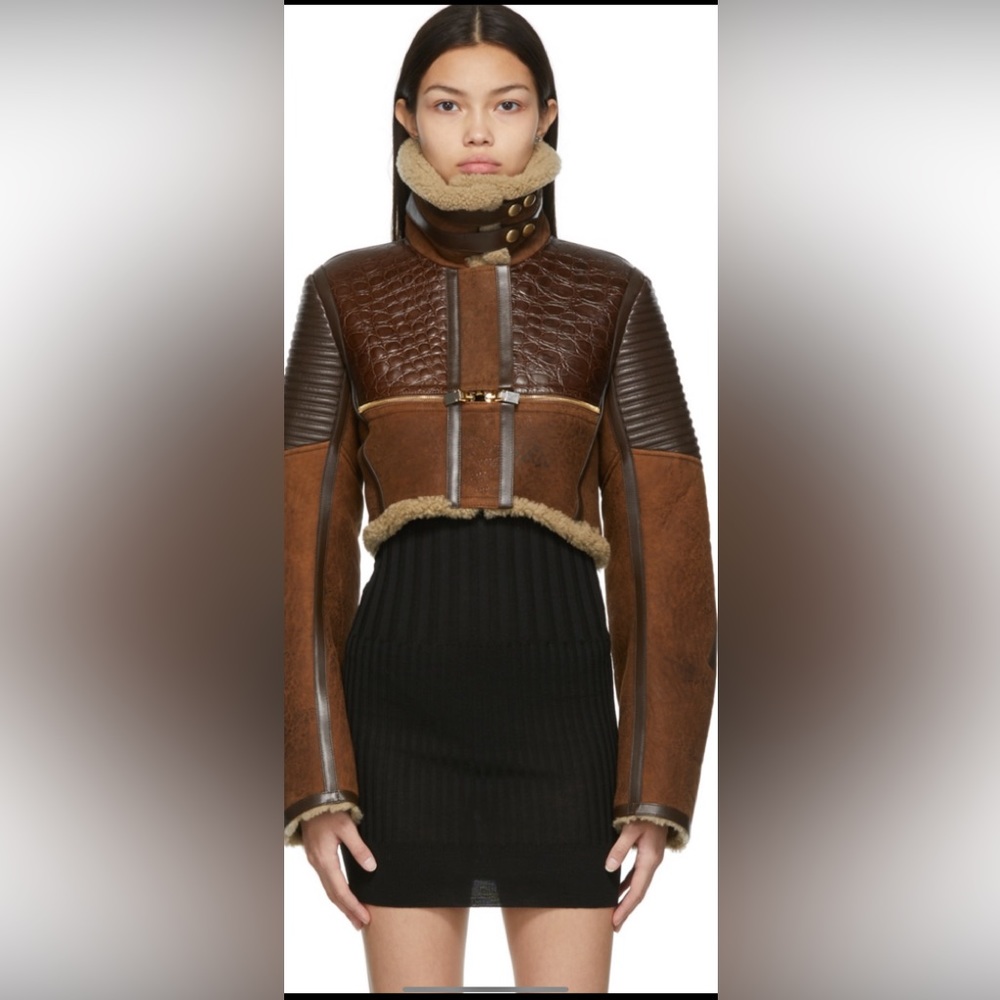 Givenchy Patchwork Leather Cropped Jacket w/ Shearling Collar